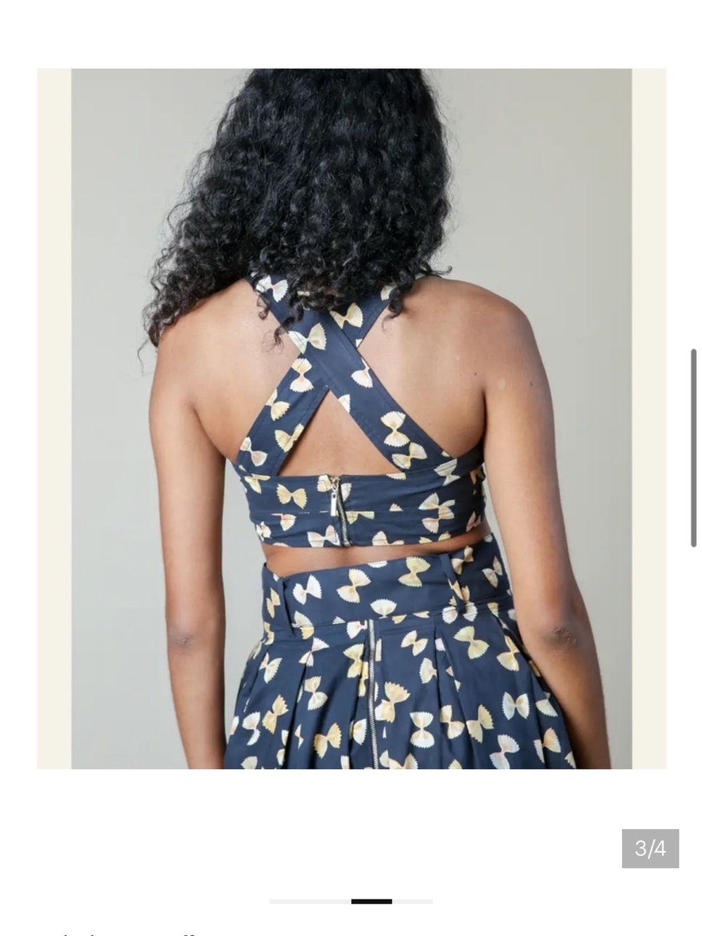 Rachel Antonoff Antonia Cropped Top in Farfalle Pasta Print Black RARE - Picture 2 of 10